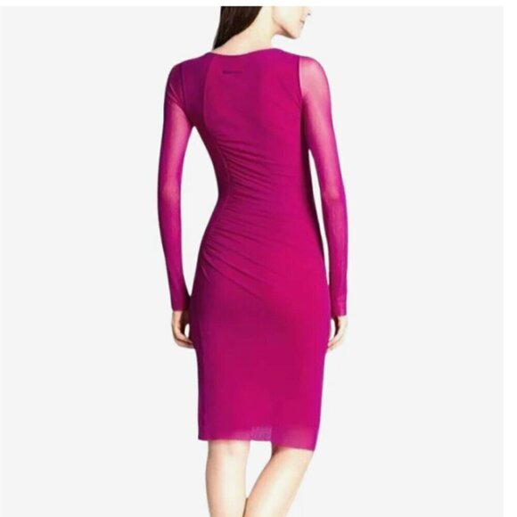 Vintage Y2K Jean Paul Gaultier Soleil Fuschia Mesh Rushed Midi Dress Size M - Picture 5 of 11